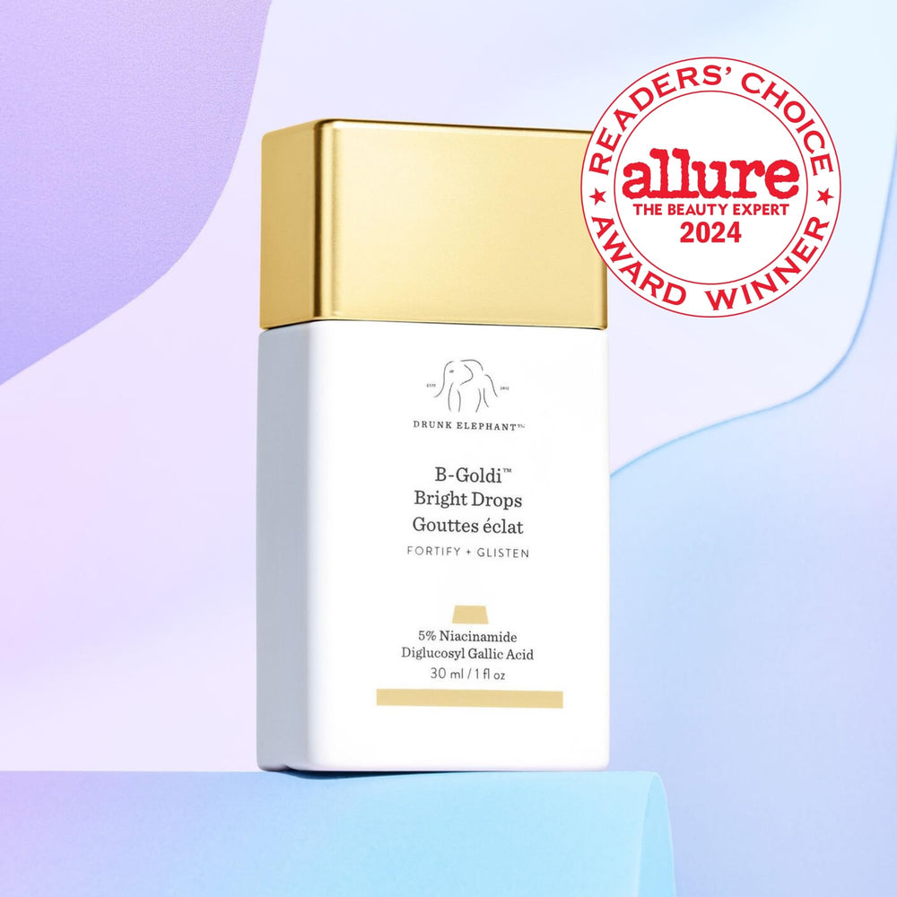 Drunk Elephant B-Goldi Bright Drops on skin for radiant even tone
