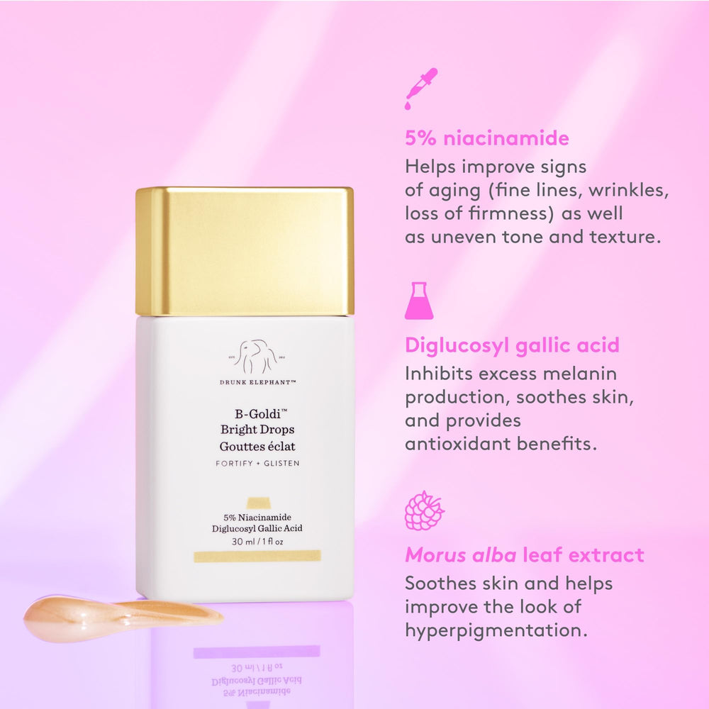 Drunk Elephant B-Goldi Bright Drops mixed with moisturizer for personalized glow
