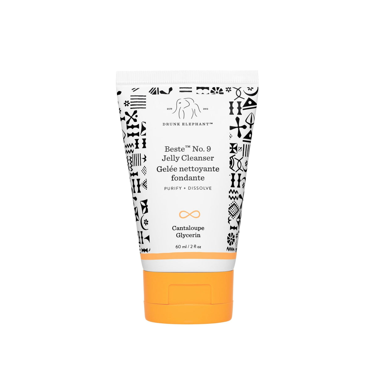 Drunk Elephant Beste No. 9 jelly cleanser travel-size bottle closeup for on-the-go cleansing.