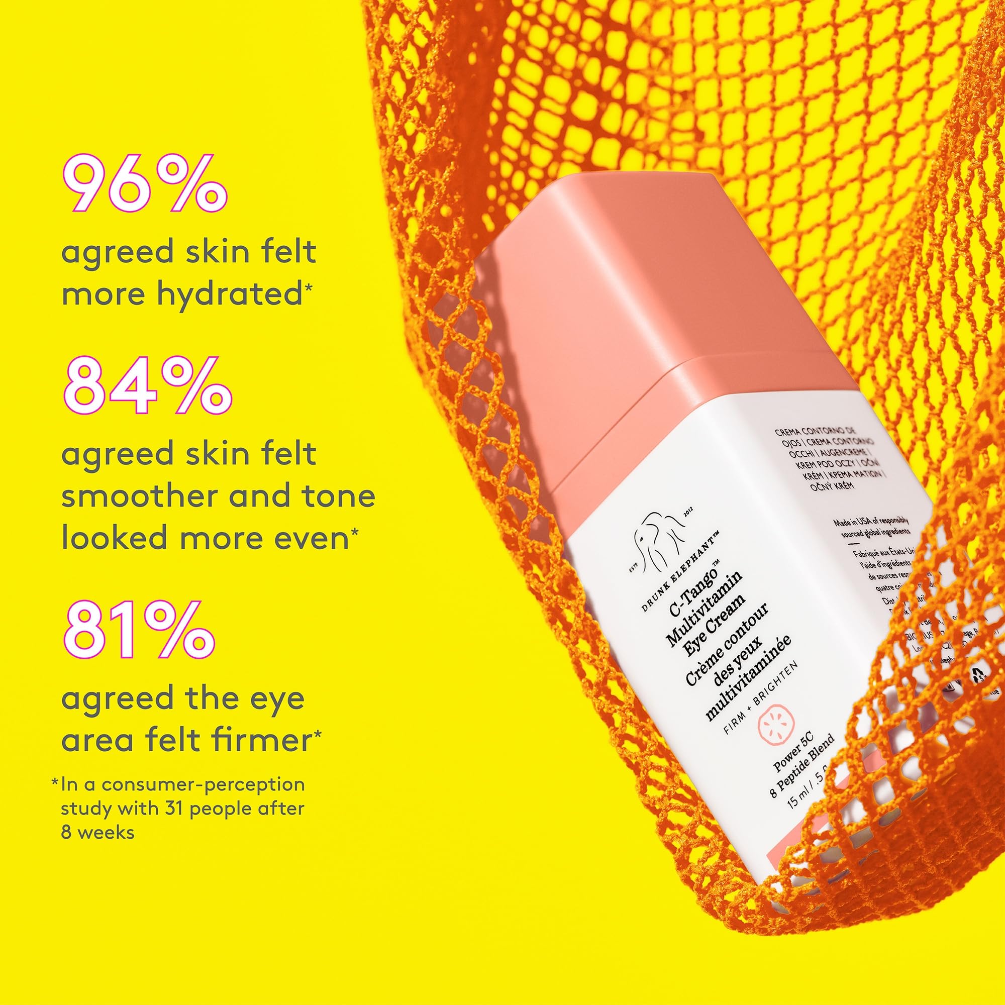Drunk Elephant C-Tango Eye Cream application close-up shows gentle orbital-area patting.
