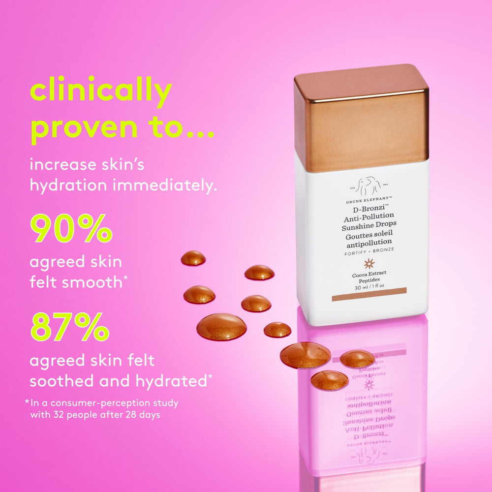 Glowing finish on the cheek after applying Drunk Elephant D-Bronzi Sunshine Drops.