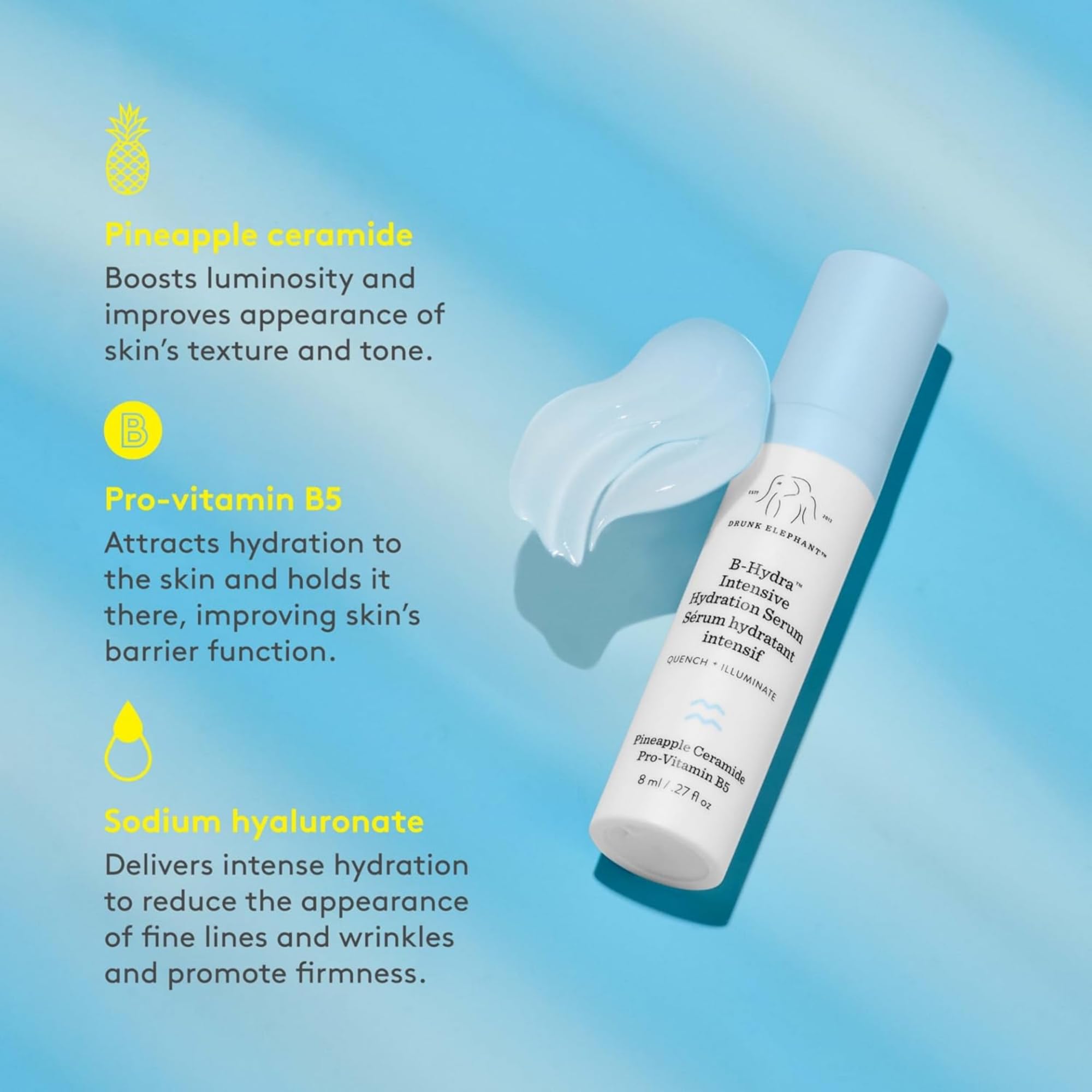Drunk Elephant bottle beside the face as you apply for brighter-looking skin.