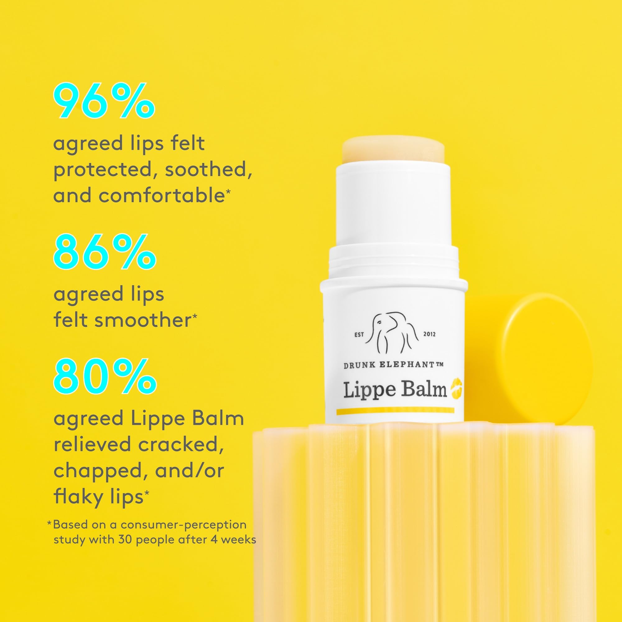 Drunk Elephant Lippe Balm packaging front highlights clean fragrance-free formula