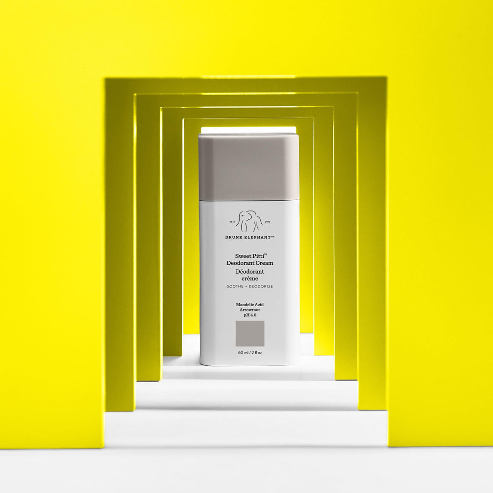 Drunk Elephant Sweet Pitti Deodorant Cream packaging with label communicates clean fragrance-free formula