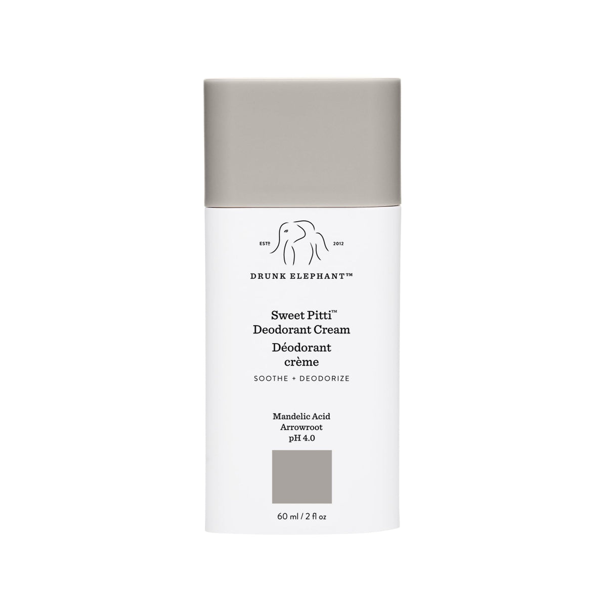 Drunk Elephant Sweet Pitti Deodorant Cream tube closeup showing smooth texture for daily care