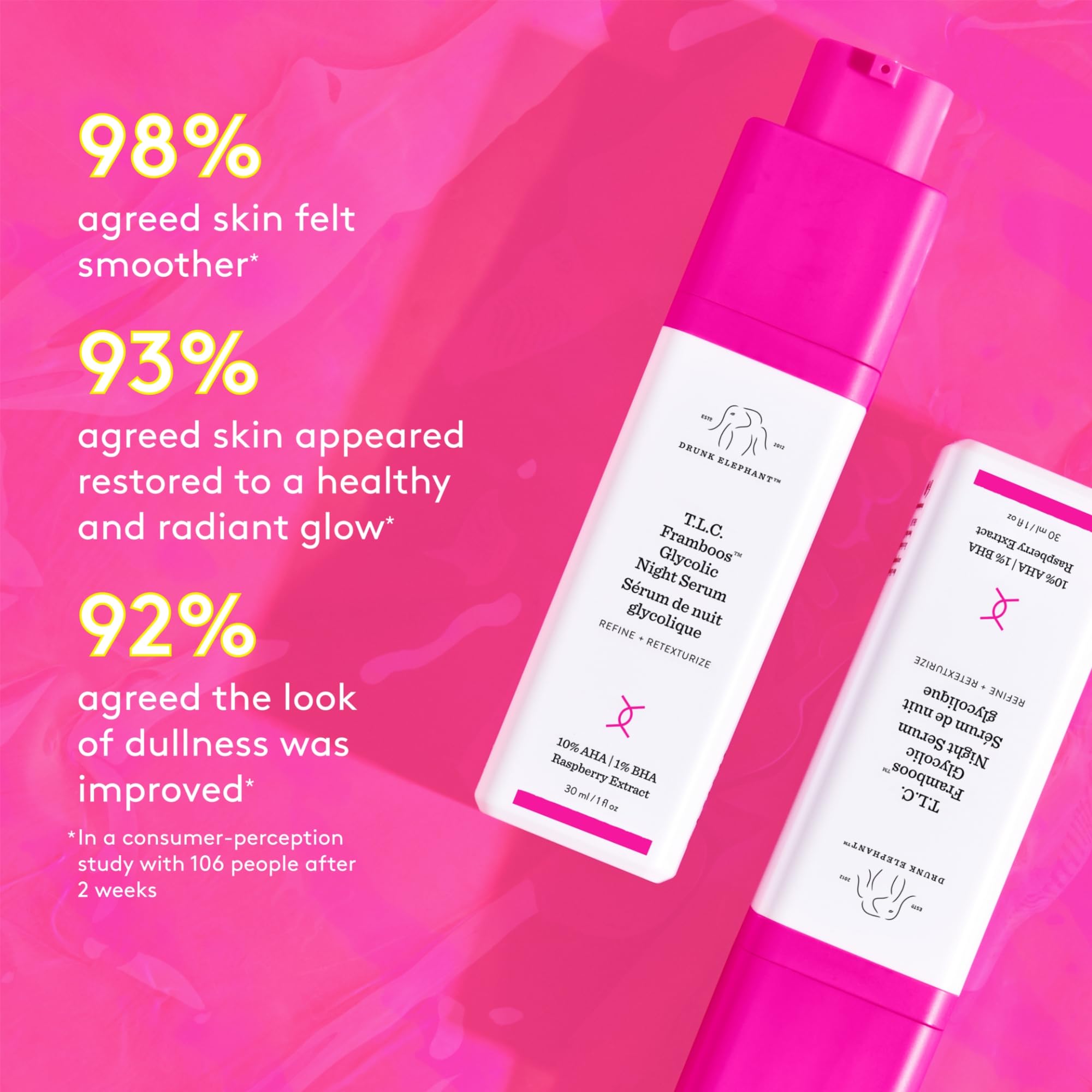 Drunk Elephant TLC Framboos serum pump application for easy nightly use.