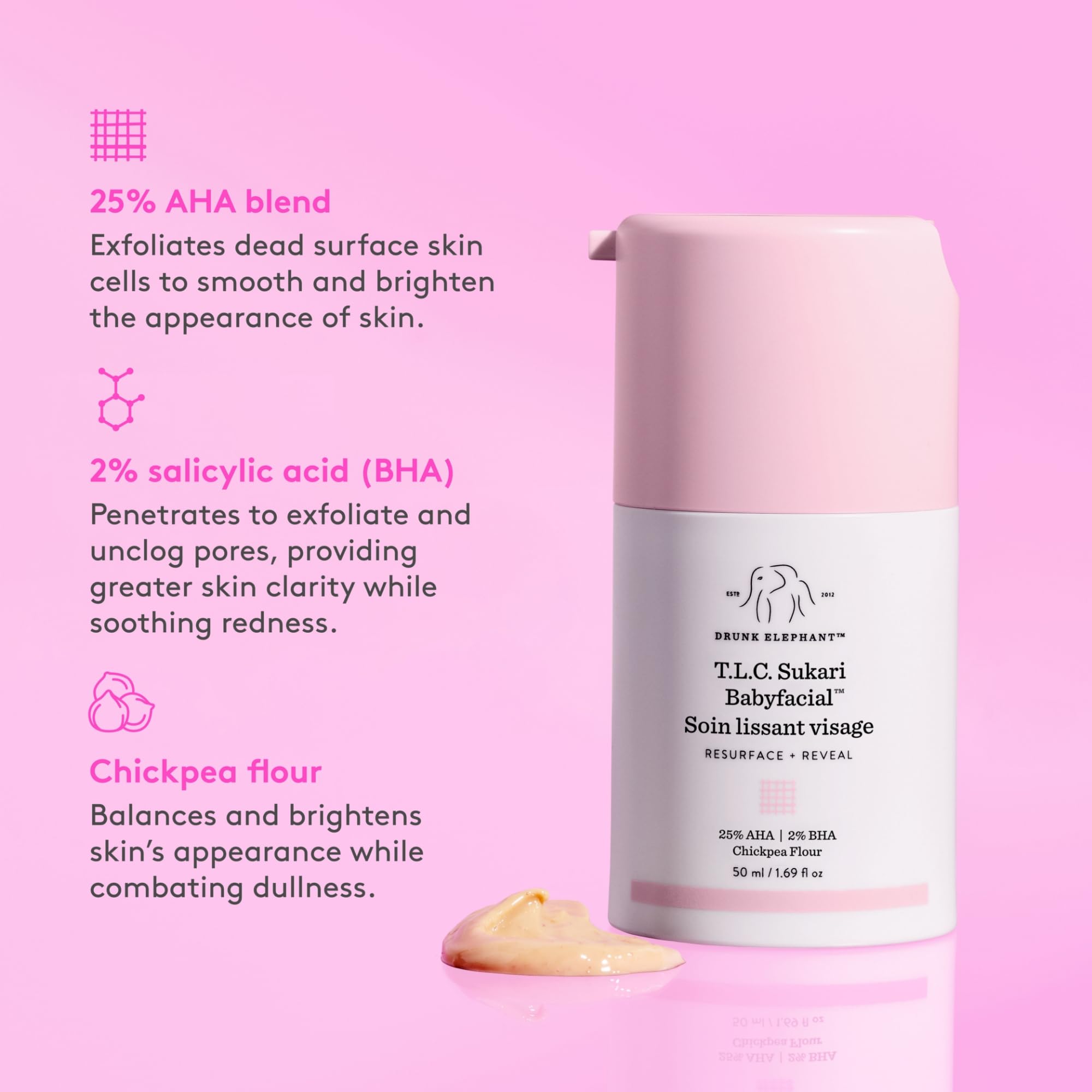Drunk Elephant T.L.C. Sukari Babyfacial mask-swirl demonstrates creamy texture for smoothing.