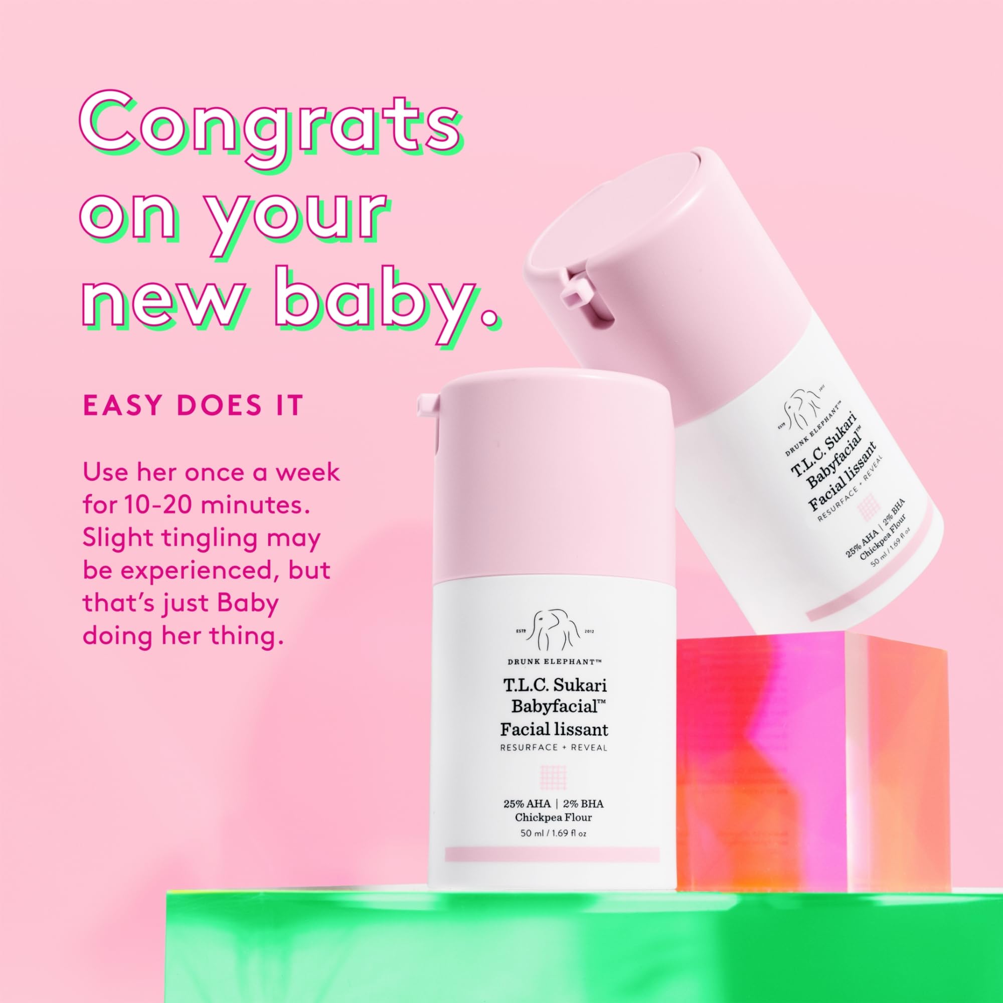 Drunk Elephant T.L.C. Sukari Babyfacial on clean face shows a glowing, more even tone.