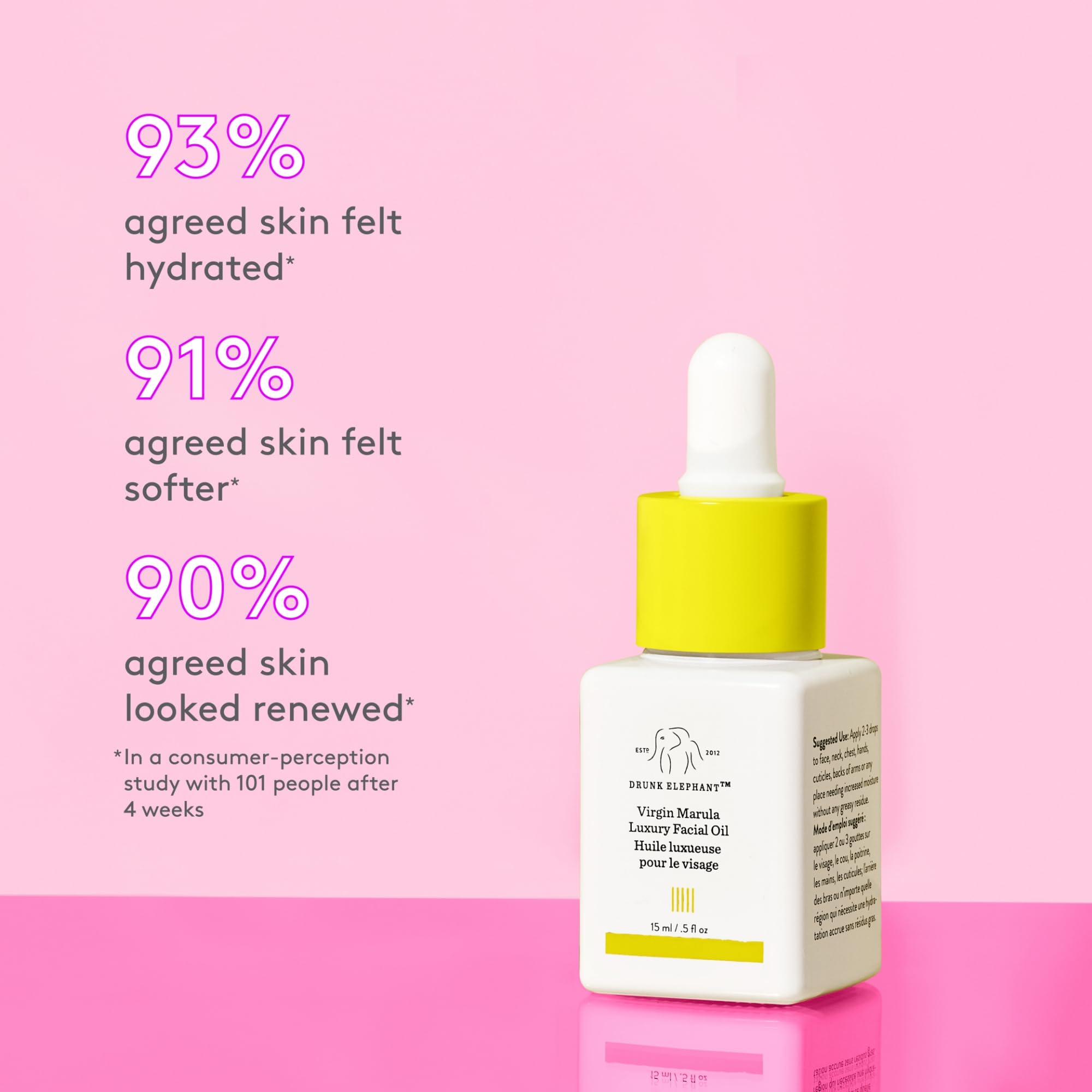 Drunk Elephant Virgin Marula Oil hand application demonstrates non-greasy layer.
