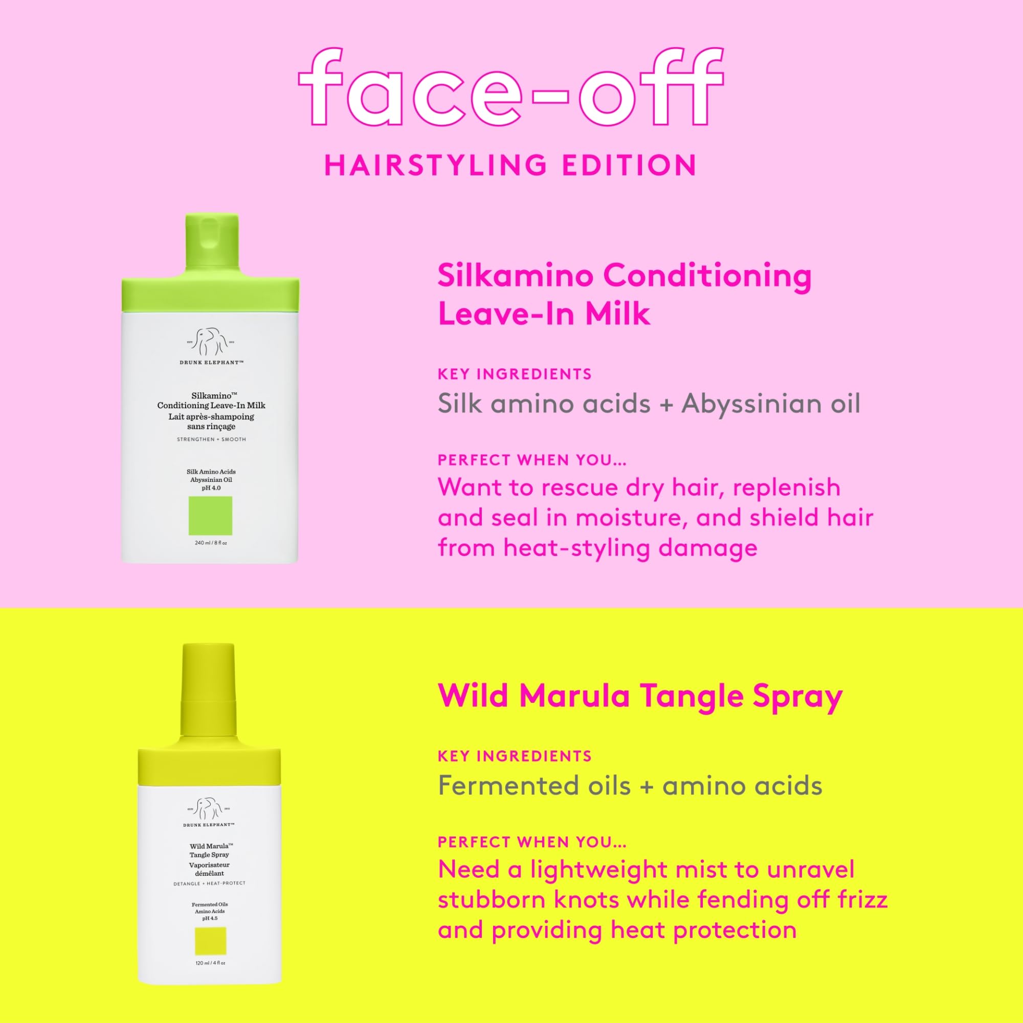 Drunk Elephant Wild Marula Tangle Spray no-residue promise for lightweight result.