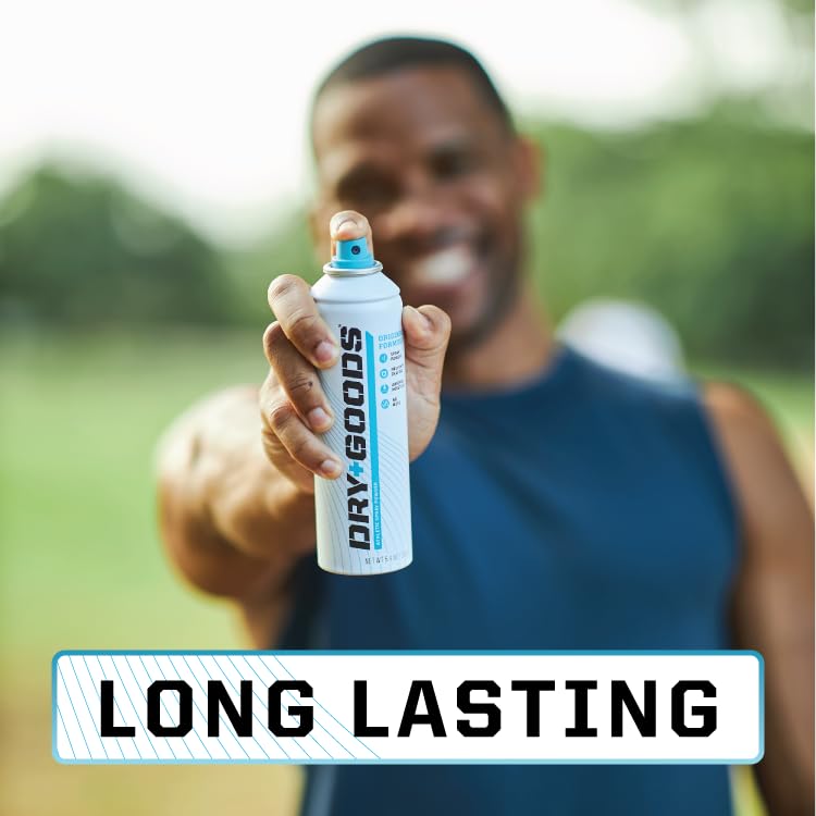 Dry Goods Original Athletic Spray Powder upside-down spray for easy coverage on hard-to-reach spots.