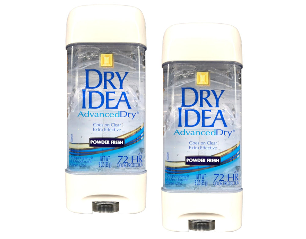 Dry Idea Advanced Dry Powder Fresh Gel packaging shows the duo-pack for all-day protection.