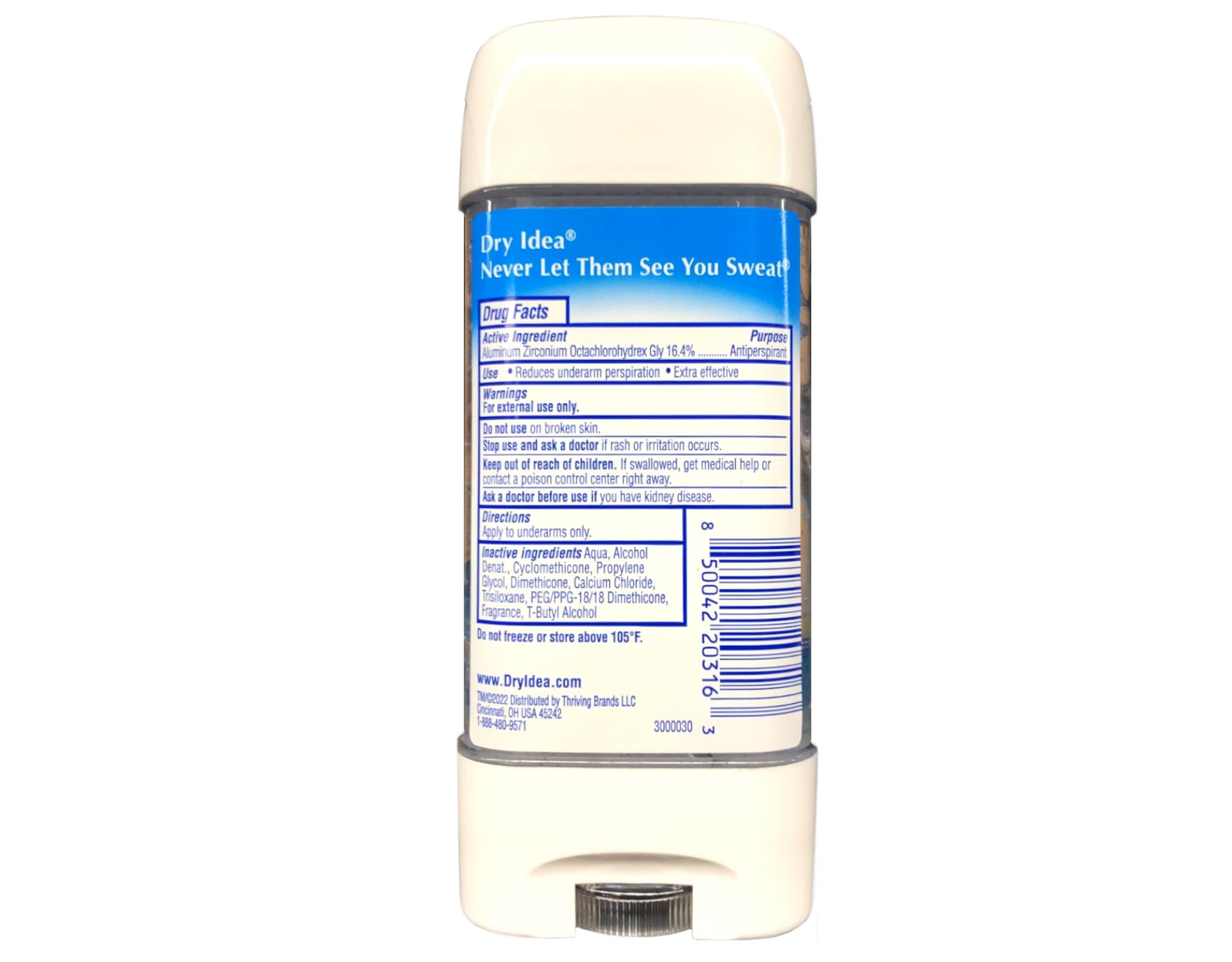 Dry Idea Advanced no-residue formula leaves no white streaks.