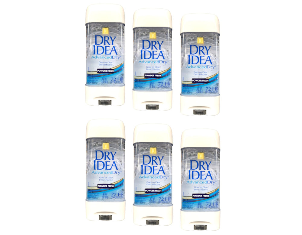 Dry Idea Advanced powder-fresh clear gel deodorant tube delivers all-day odor control.