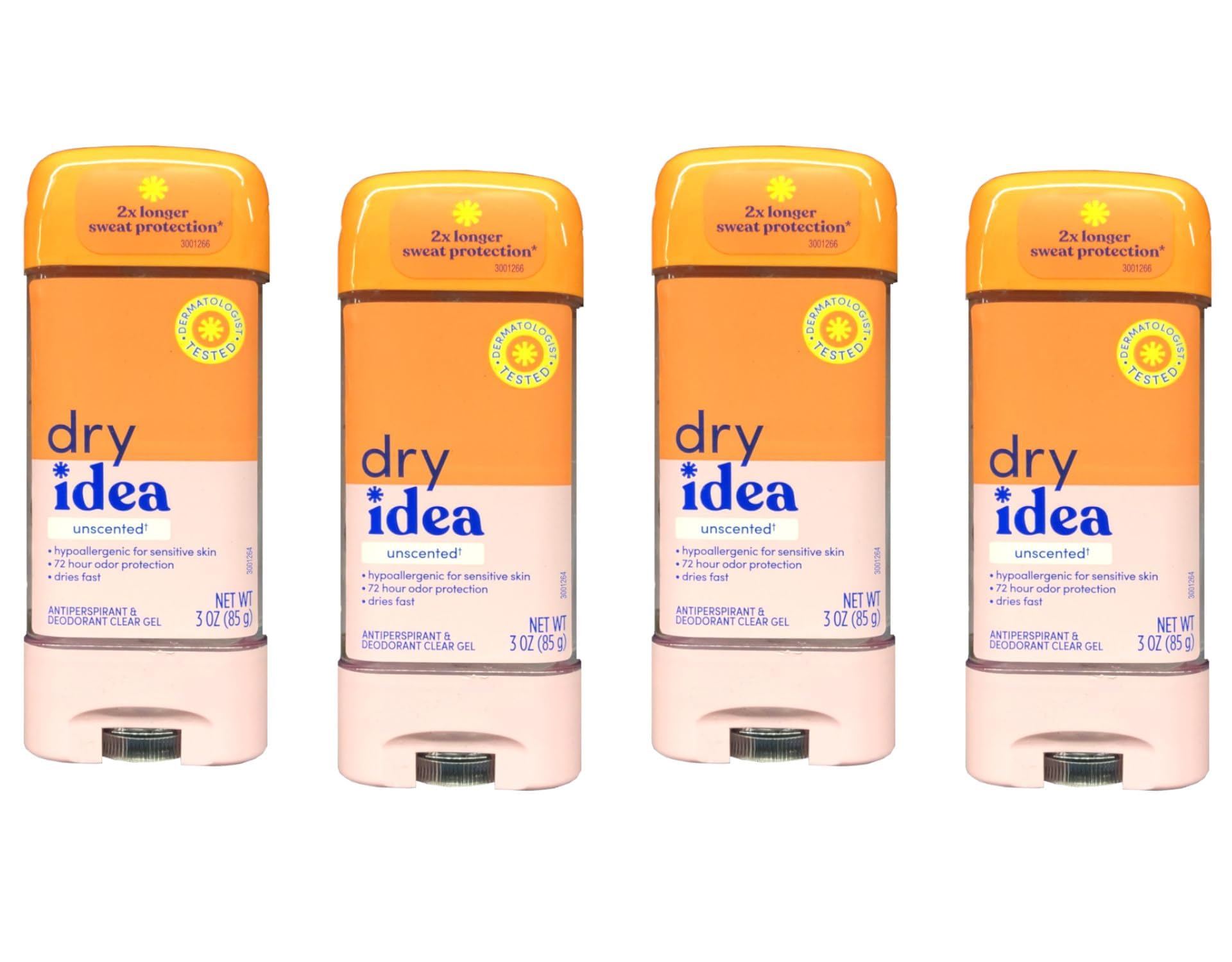 Dry Idea Clear Gel anti-perspirant tubes in a four-pack for steady daily protection