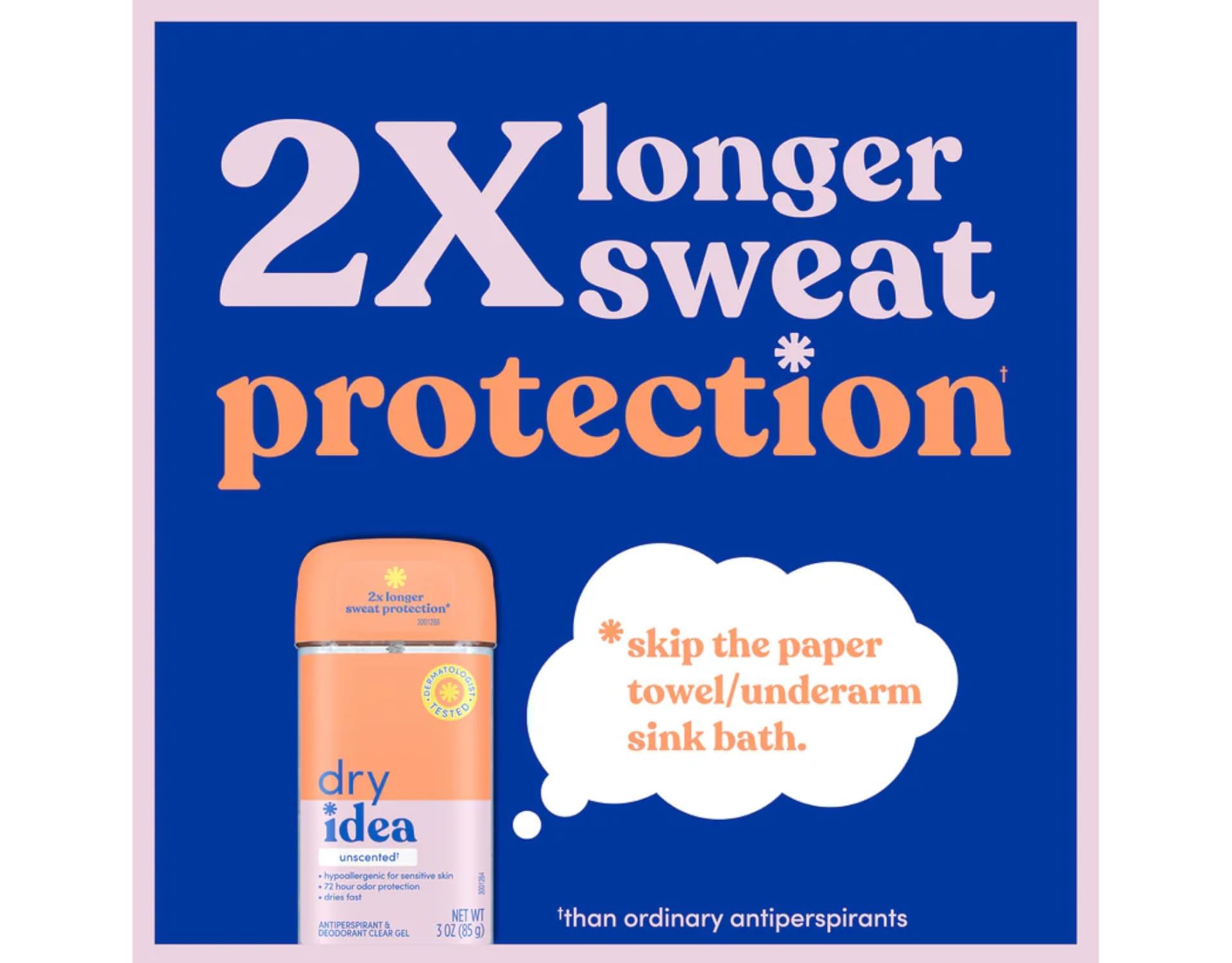 Dry Idea unscented clear gel product presentation for sensitive skin routines