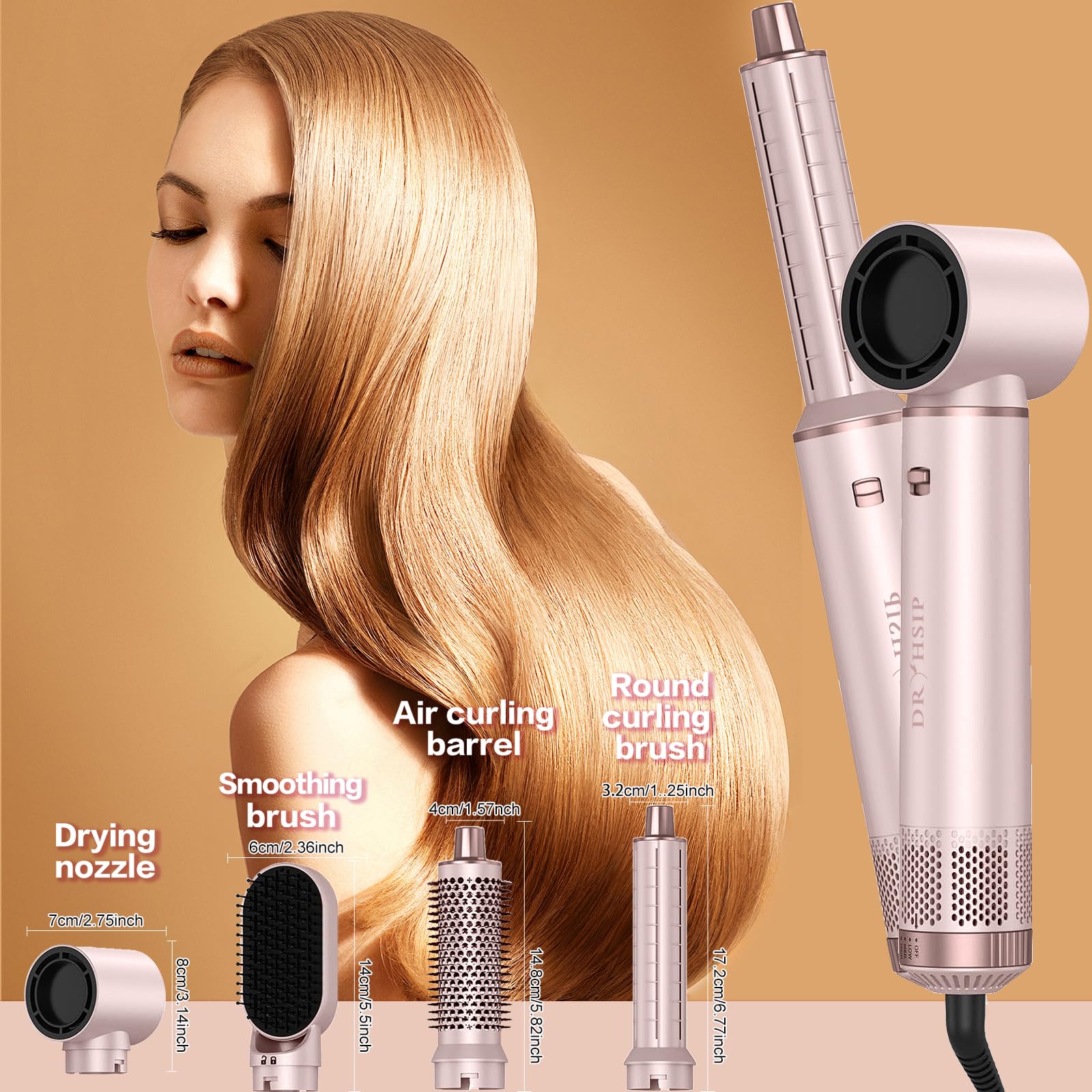 Dryhsip 5 in 1 hair styler pink compact travel design