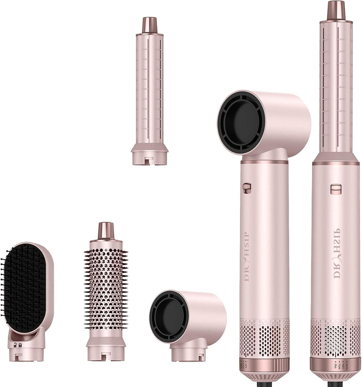 Dryhsip 5 in 1 hair styler pink front view for quick styling and frizz control