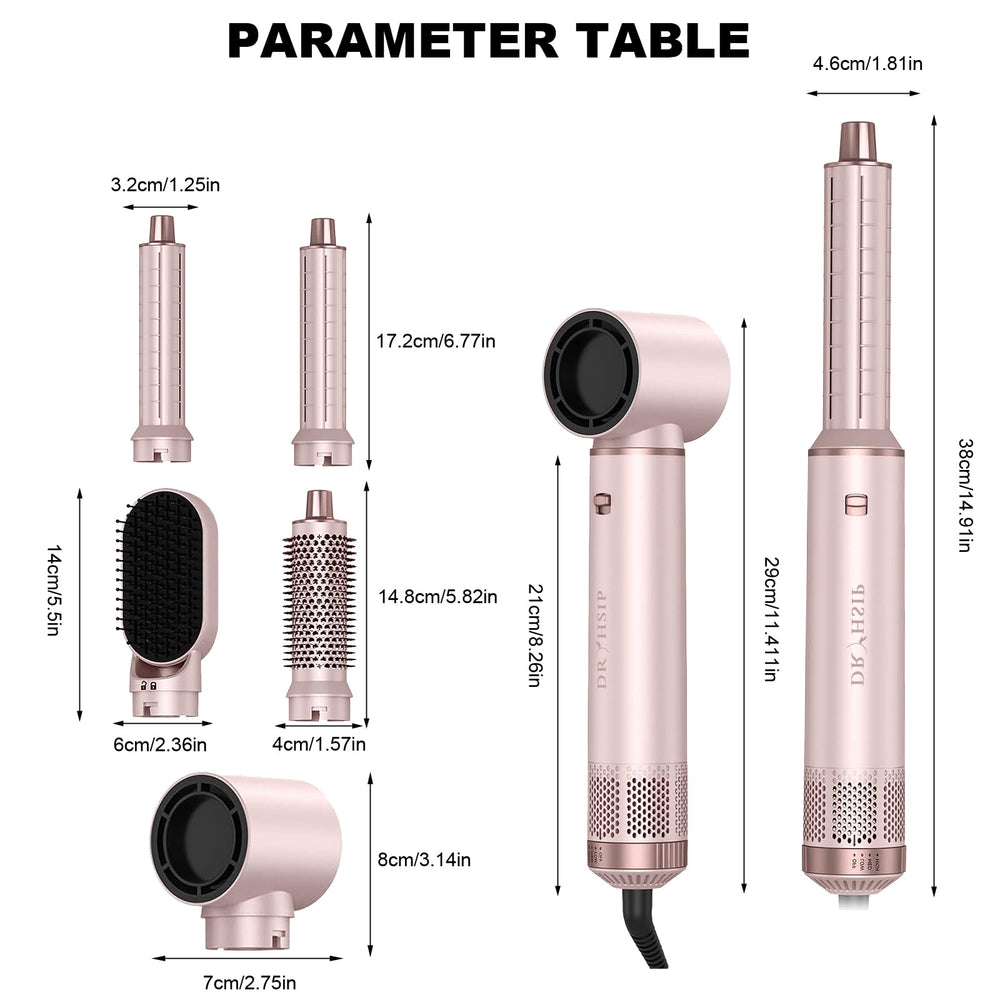 Dryhsip 5 in 1 hair styler pink packaging and accessories