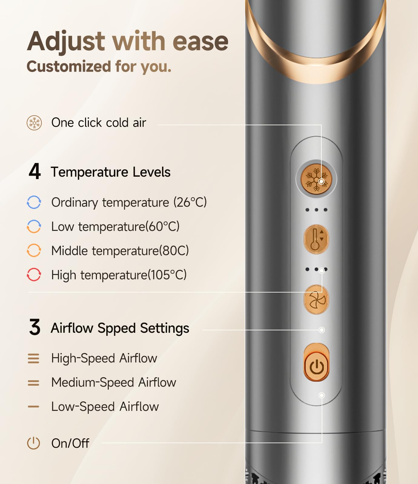 Dryhsip right automatic suction wand complements styling with even distribution.