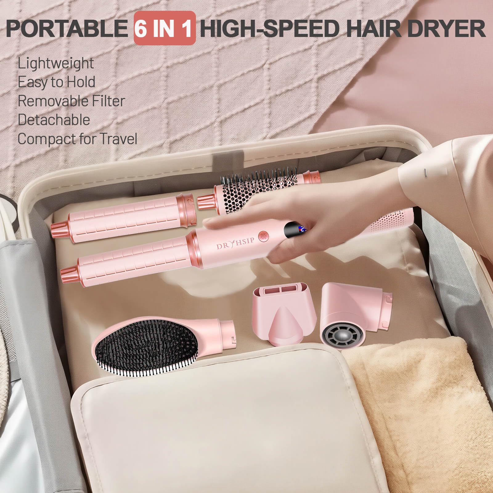 Dryhsip smoothing and mirror comb enables silky finish during use.