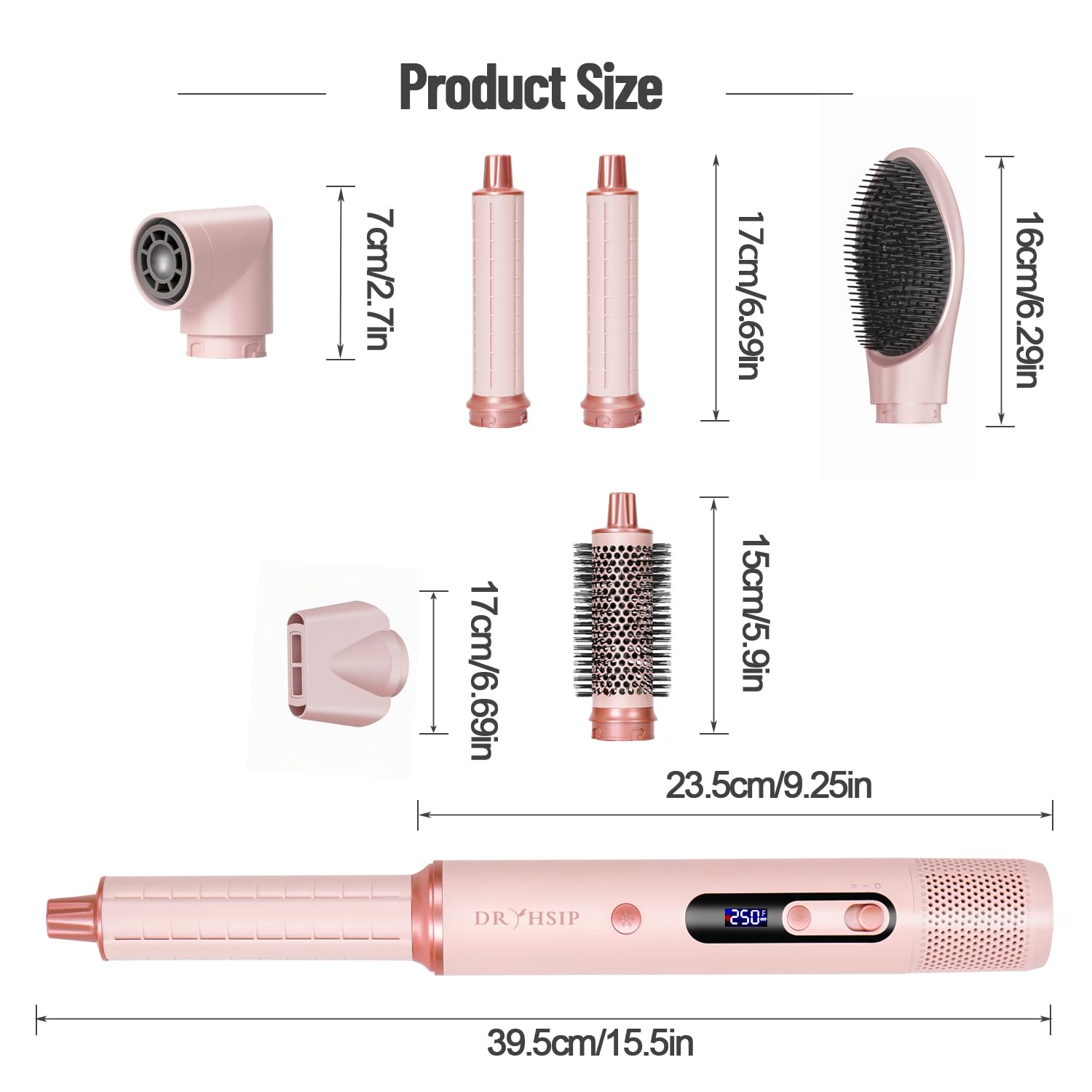 Dryhsip 6-in-1 styler in pink shows versatile styling on demand.