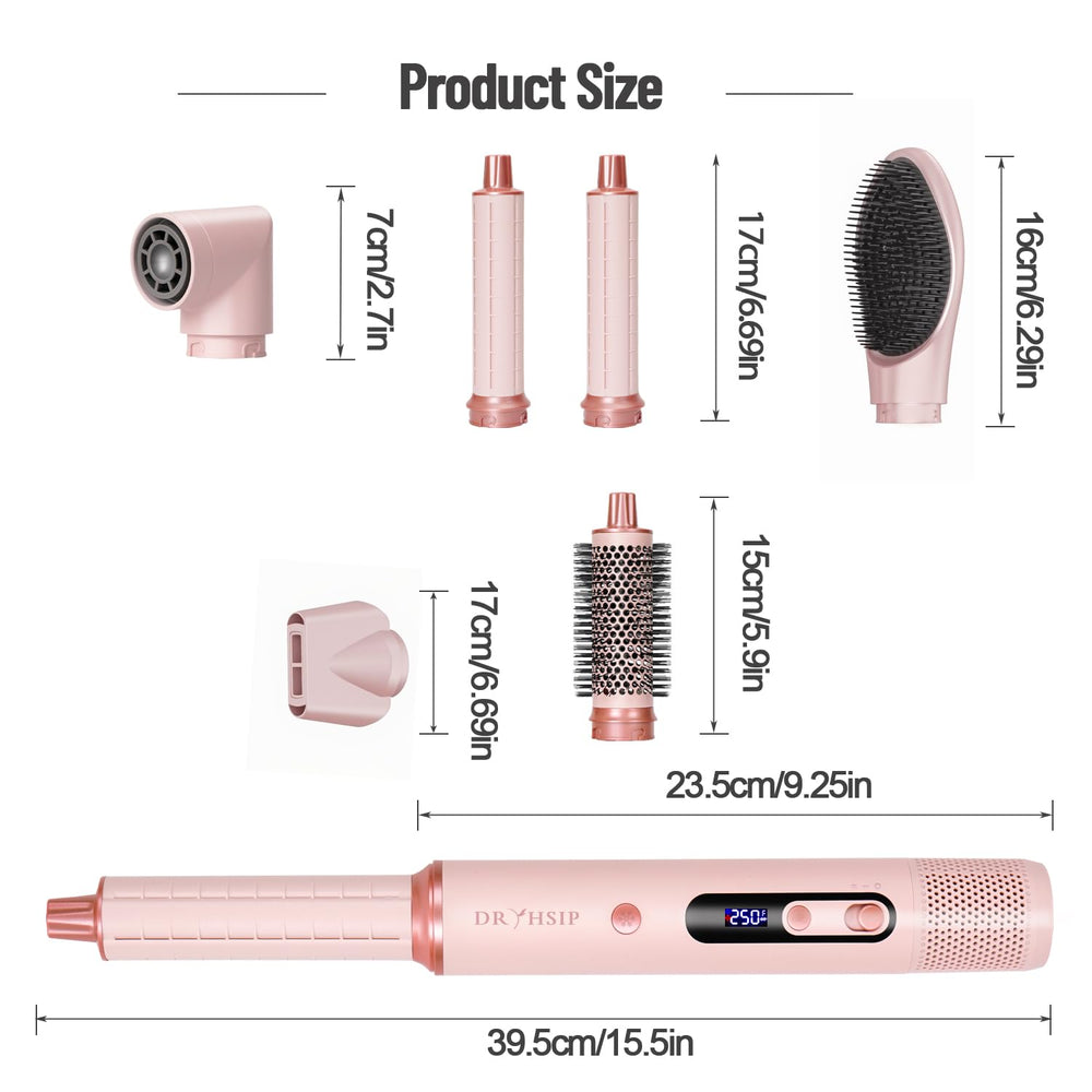Dryhsip 6-in-1 styler in pink shows versatile styling on demand.