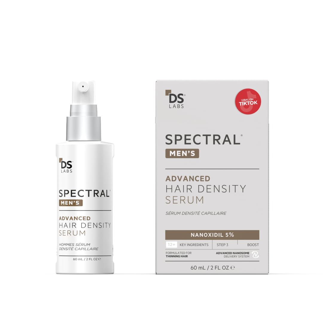 DS Laboratories Spectral Men's Density Serum bottle highlights lightweight leave-in formula for fuller-looking hair.