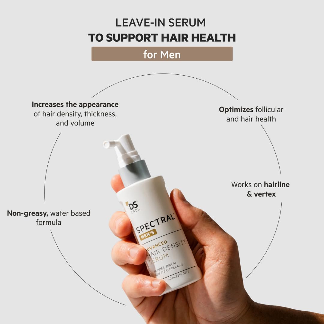 DS Laboratories Spectral Men's Density Serum scalp application demonstrates targeted use in daily routine.