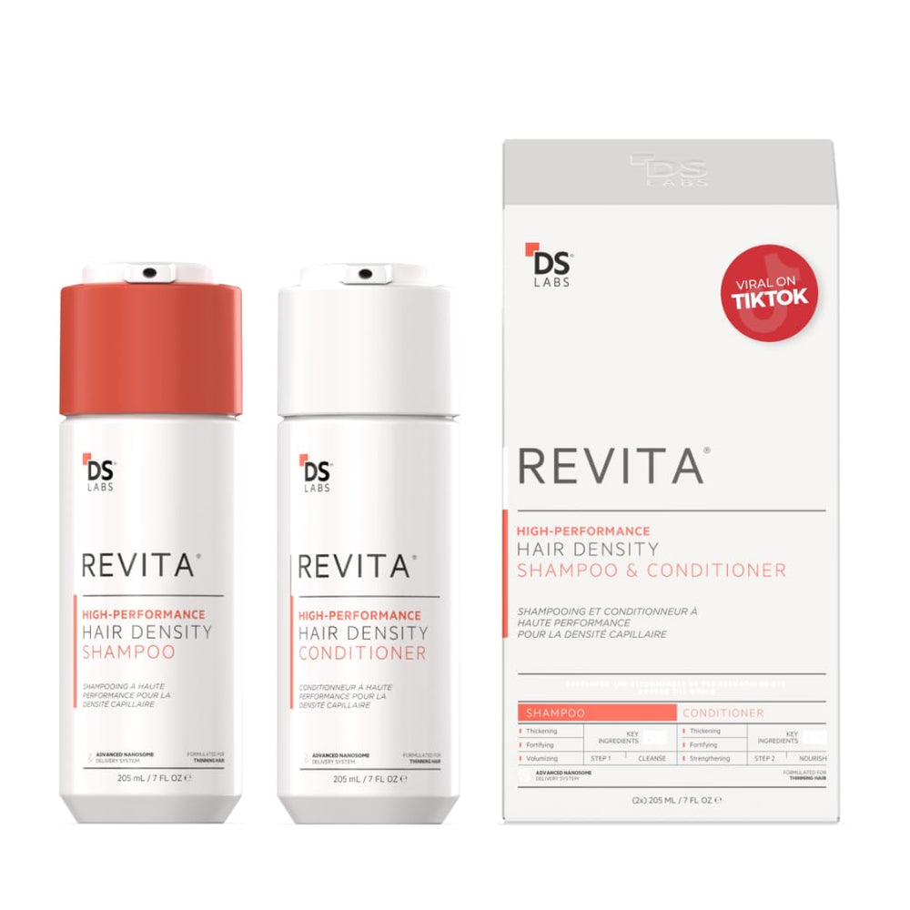 DS Labs Revita shampoo bottle showcases sulfate-free cleansing for color-safe hair.