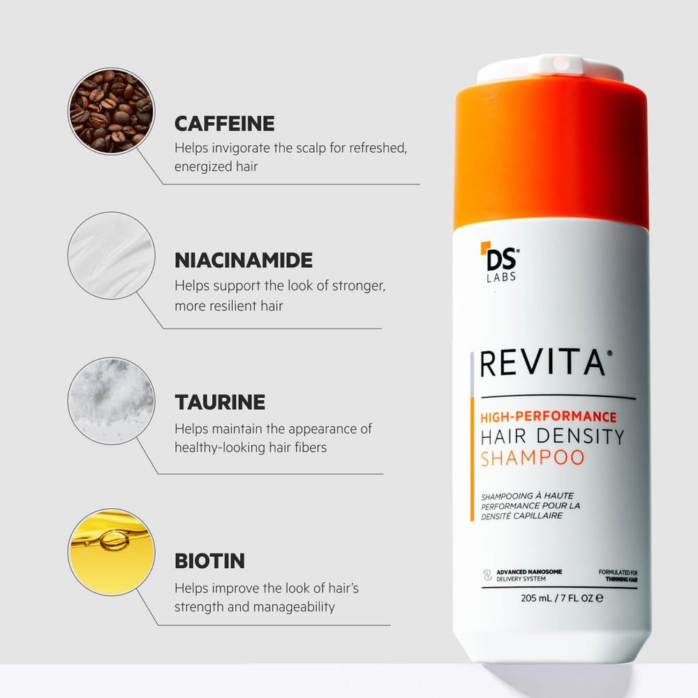 DS Labs Revita label detail notes caffeine and biotin for scalp vitality