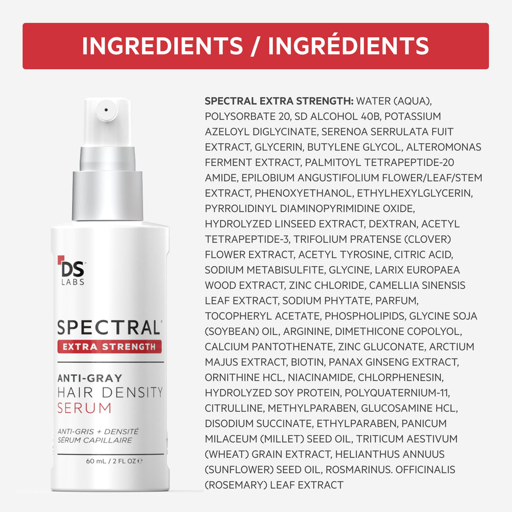 DS Labs Spectral Extra Strength Hair Density Serum dermatologist-tested label signals safety.