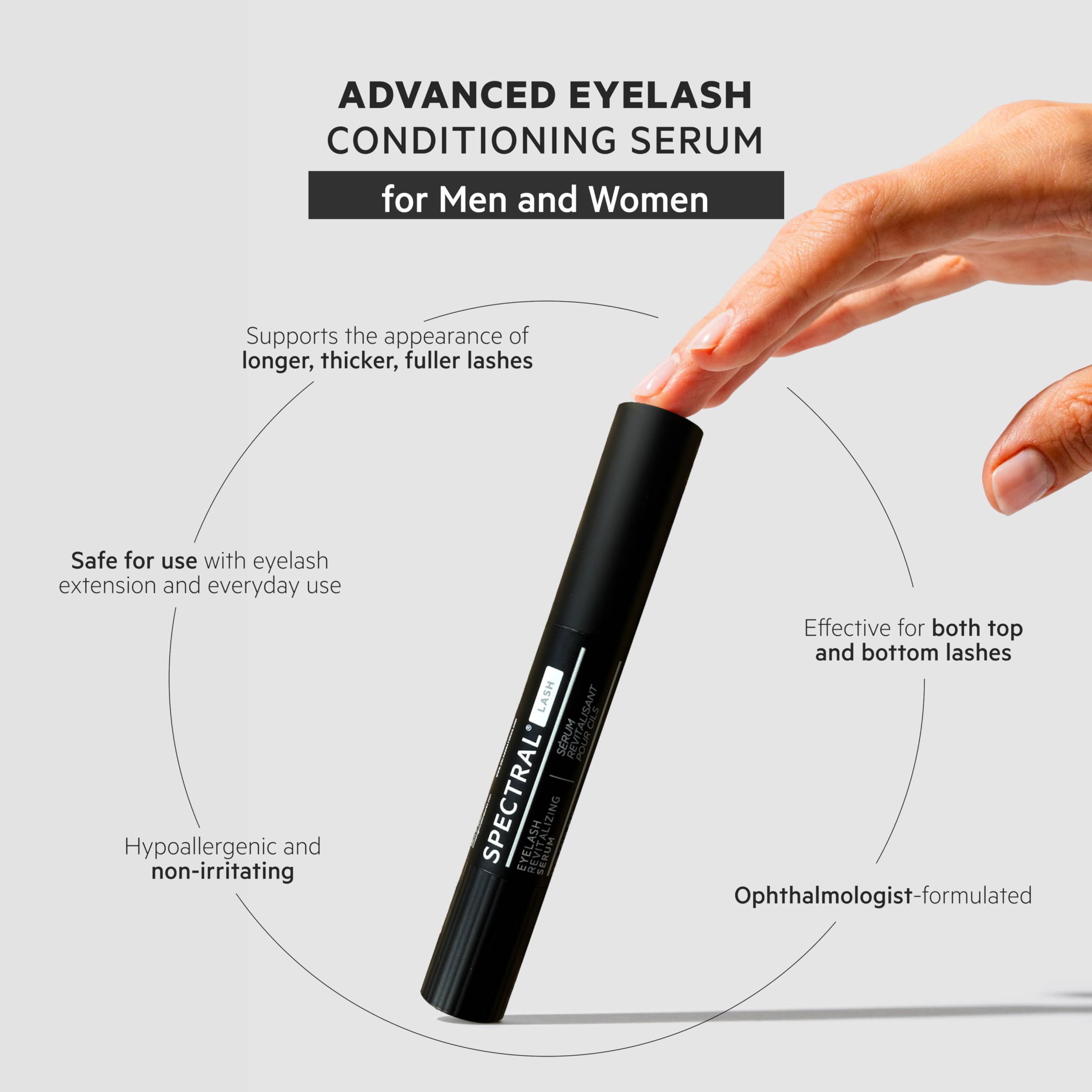 DS Laboratories Spectral.LASH brush application image demonstrating precise, mess-free daily lash care