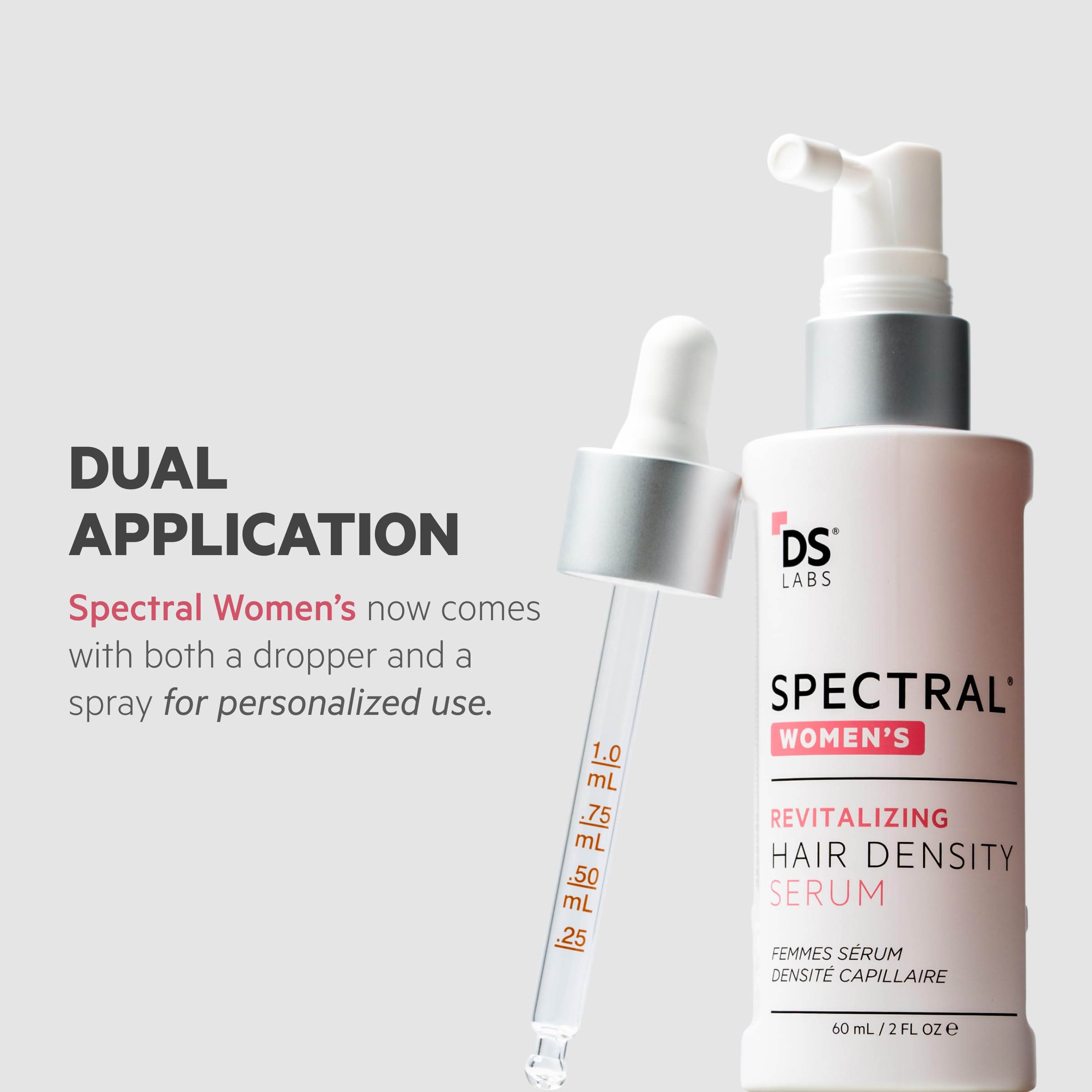 DS Laboratories Spectral Women’s Hair Density Serum before-after visual hints at improved fullness