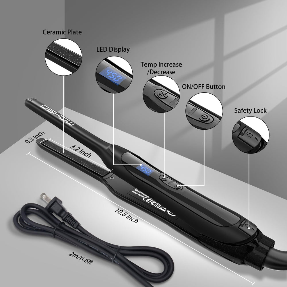 DSHOW digital temperature display on flat iron showing precise heat level.
