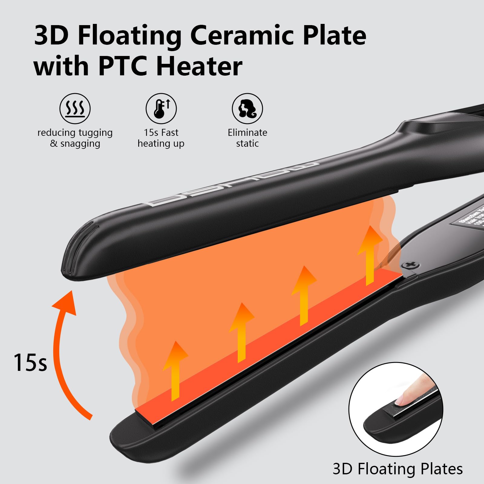DSHOW Tourmaline ceramic plates close-up showing smooth, frizz-free finish.