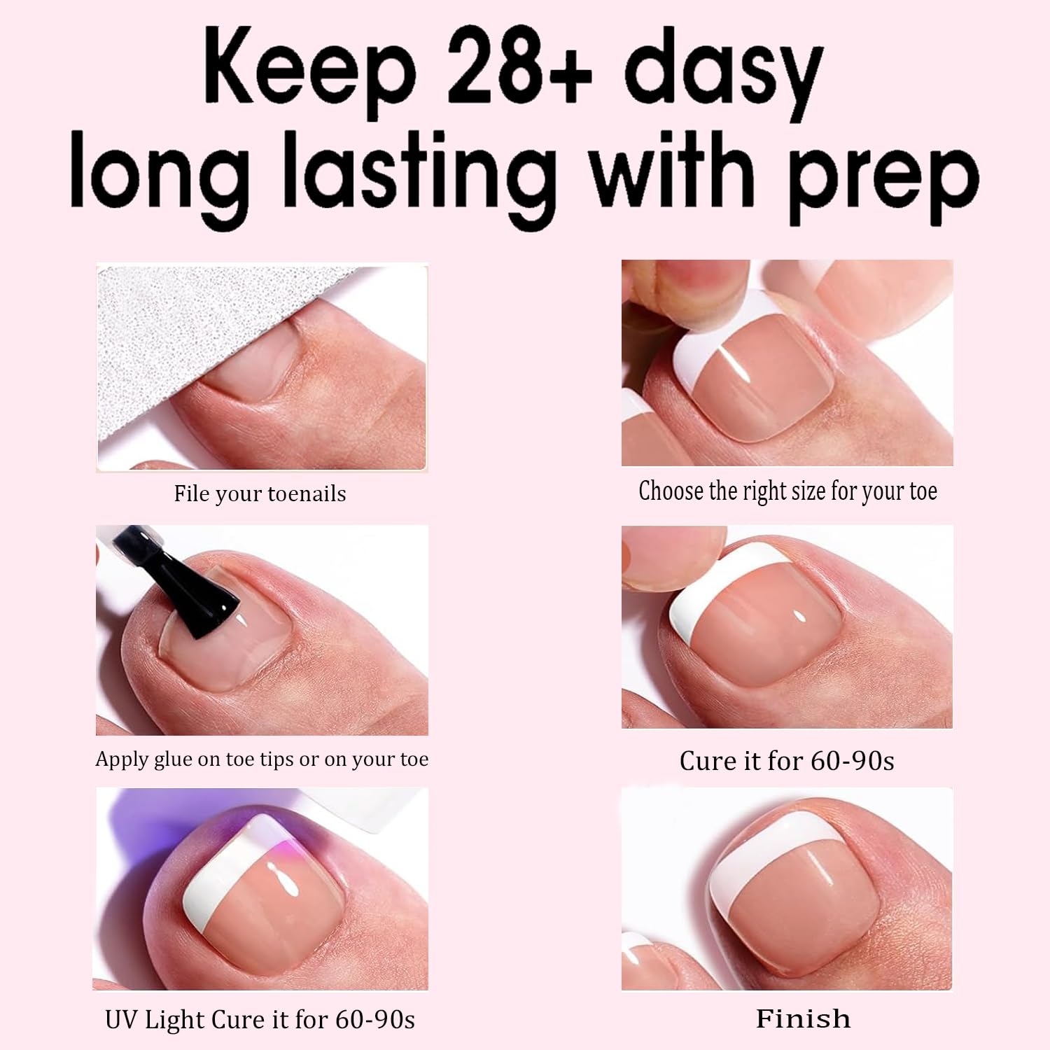 Dsixnails pink toe nail tips reusable design enables easy reuses after removal