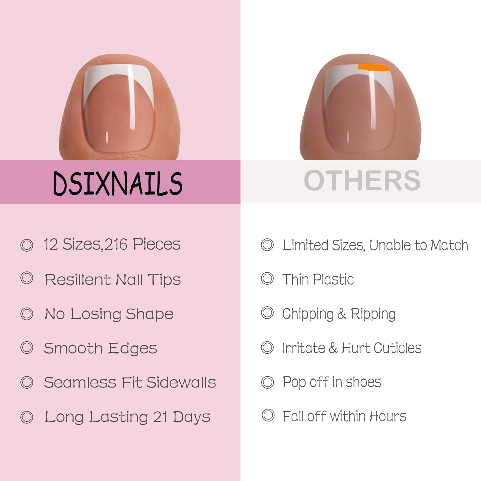 Dsixnails pink toe nail tips square French tip style for versatile looks