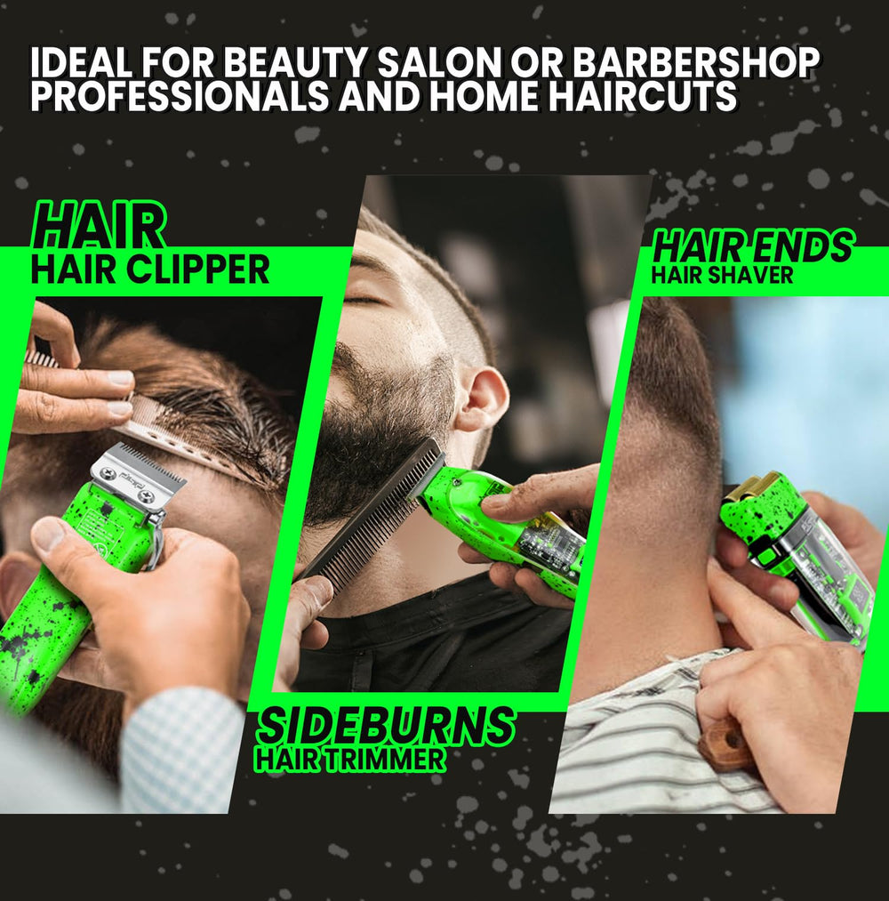 DSP hair clipper green side view highlights ergonomic grip for comfortable long sessions