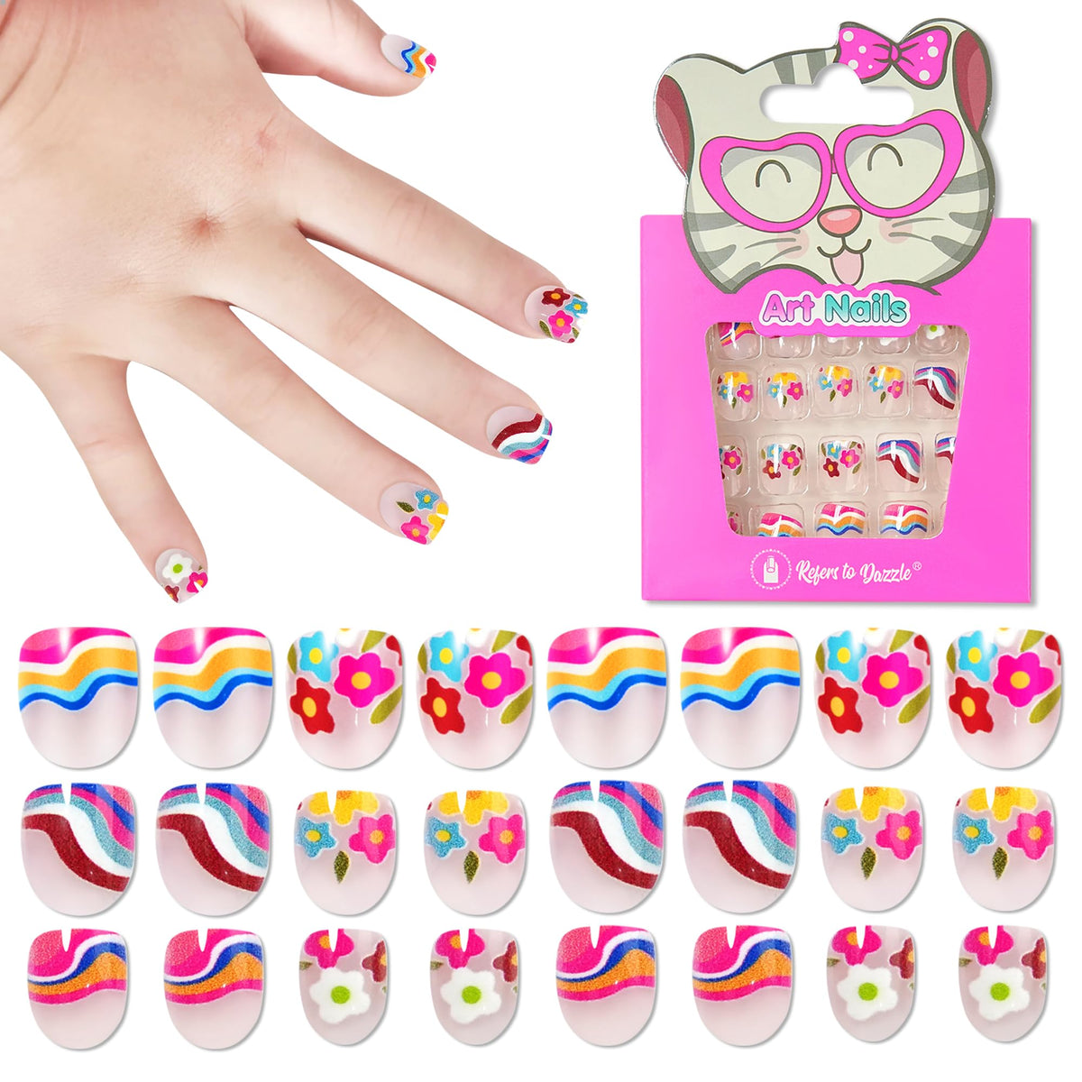 DSVANAY petite nails pack shows playful designs for dress-up fun at home.