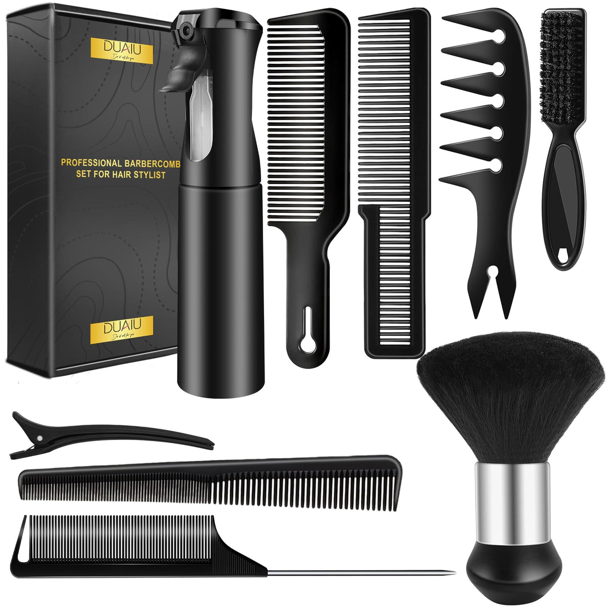 DUAIU spray bottle delivers a fine mist for even moisture distribution during cuts and styling.