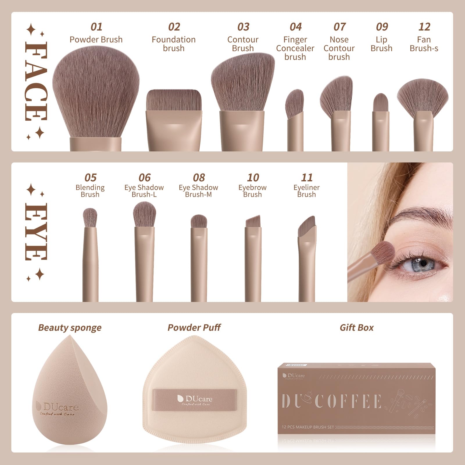 Ducare 12 brushes kabuki closeup, delivering precise application and seamless blending.