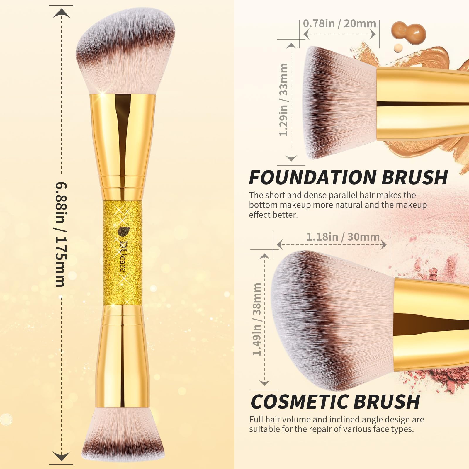 DUcare contour brush with fluffy end helps sculpt cheek definition and soft blending.