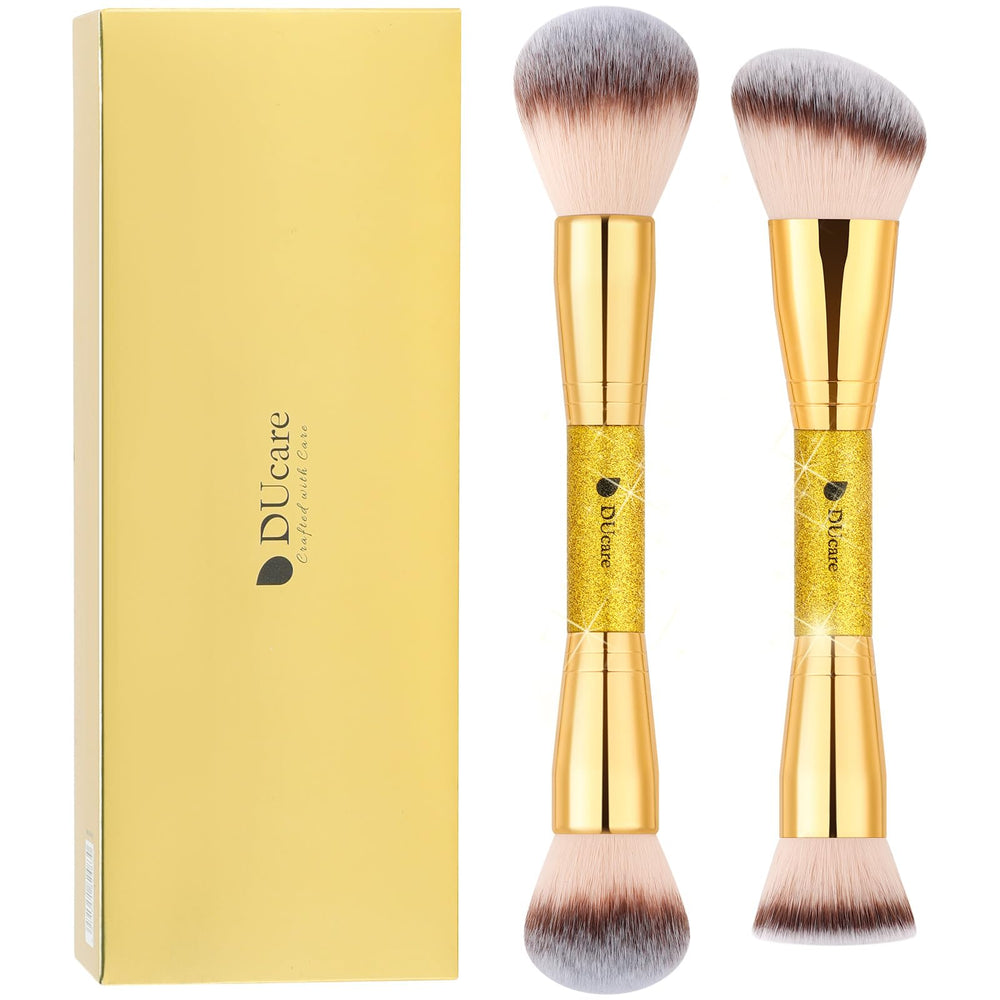 DUcare double-ended foundation brush with glitter handle enables precise base application.