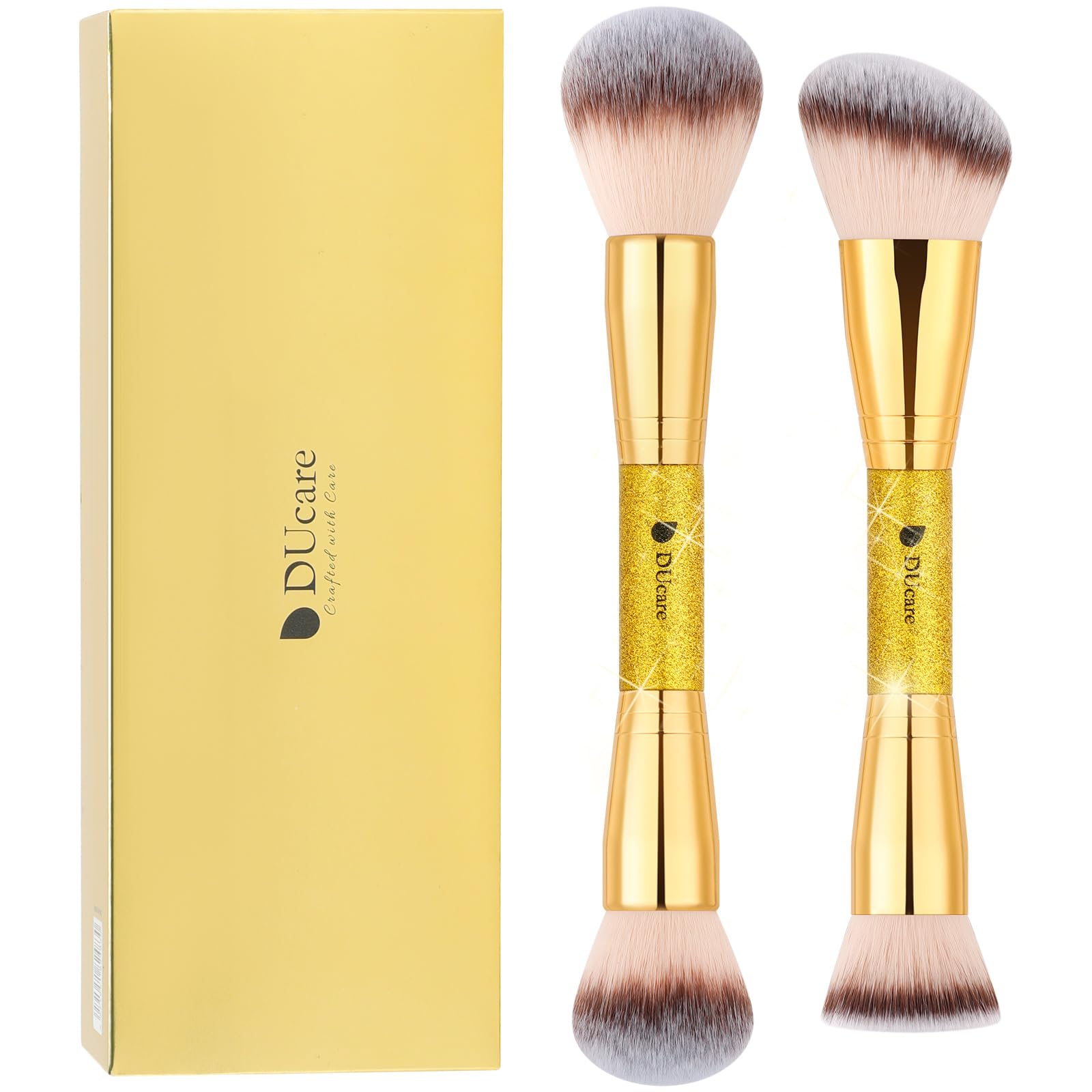 DUcare double-ended foundation brush with glitter handle enables precise base application.