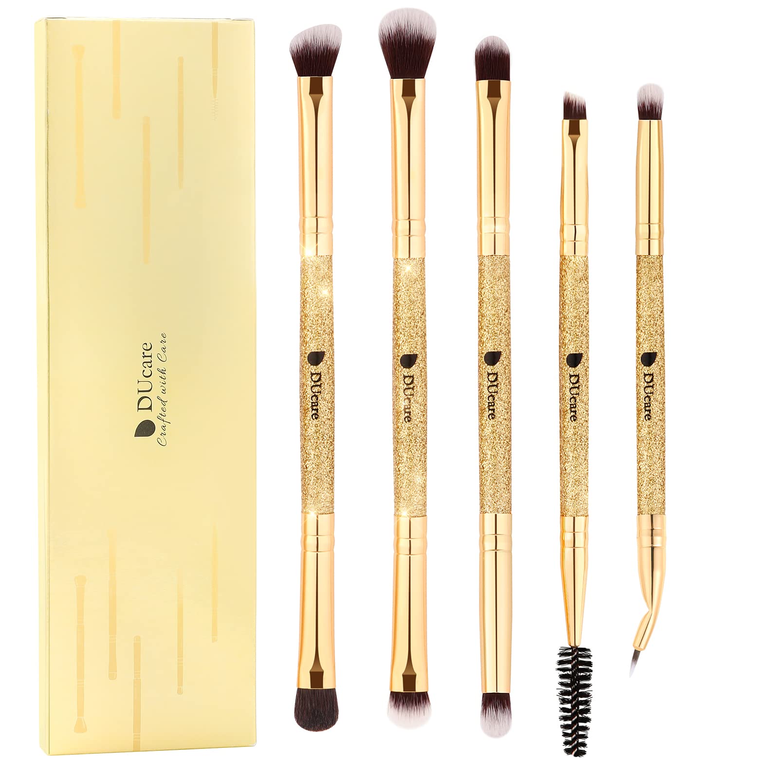 DUcare eyeshadow brush set close-up of gold glitter handle for luxe control