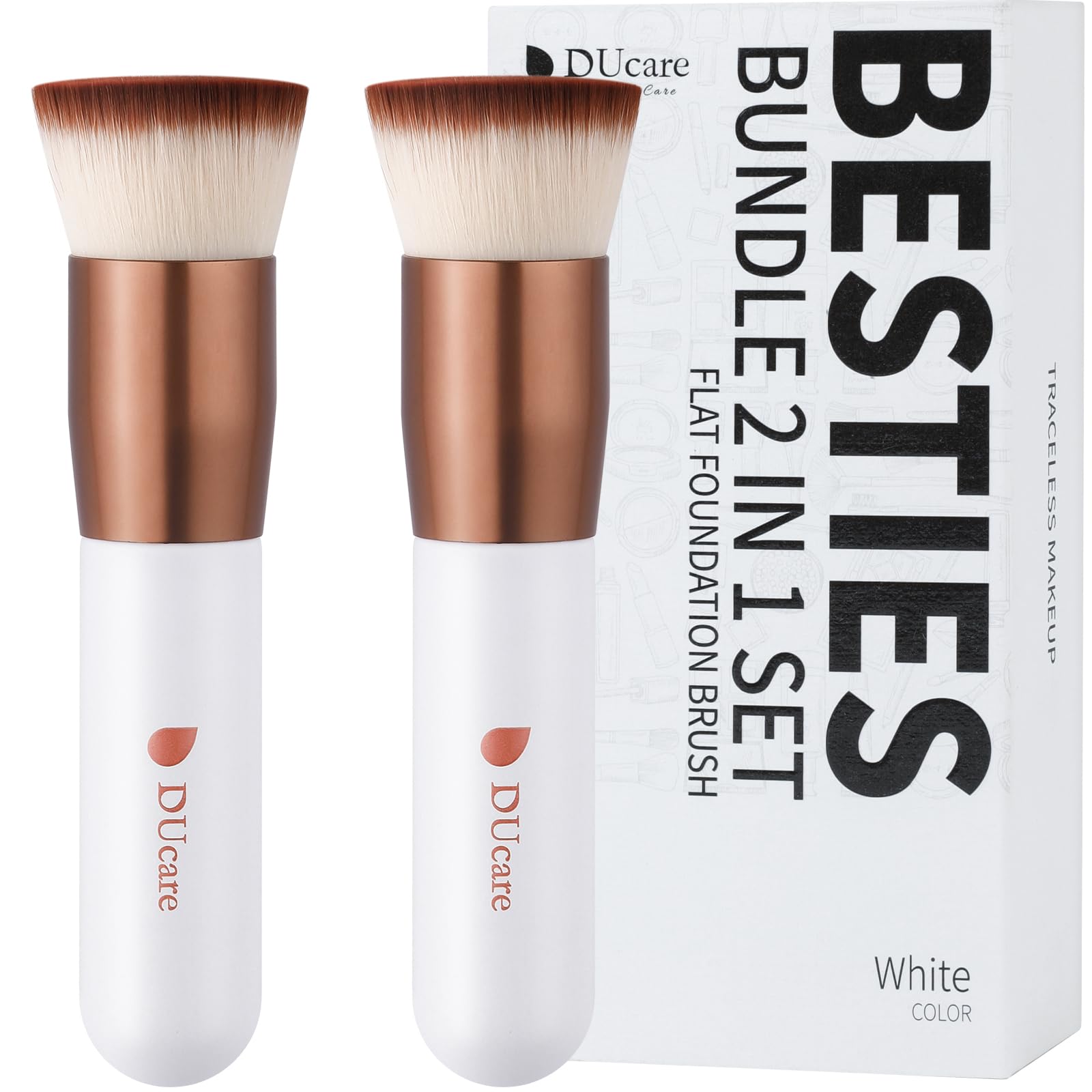DUcare foundation brush 2pcs flat-top closeup showing smooth blending benefits.