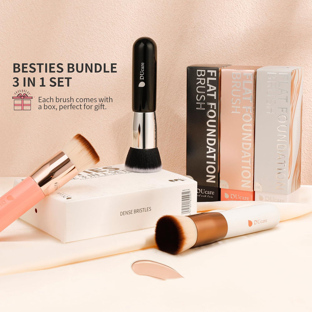 DUcare foundation brush dense bristle head enabling controlled buffing for smooth skin.