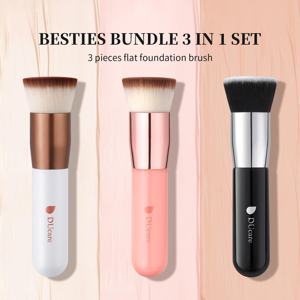 DUcare foundation brush liquid foundation application demonstrates soft patting for even skin tone.