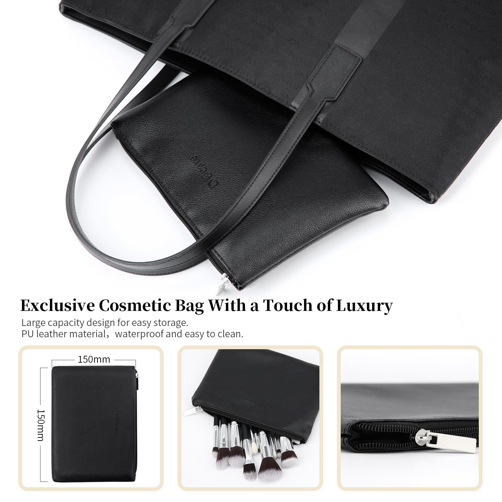 DUcare luxury cosmetic bag shown in use for safe portable brush storage.